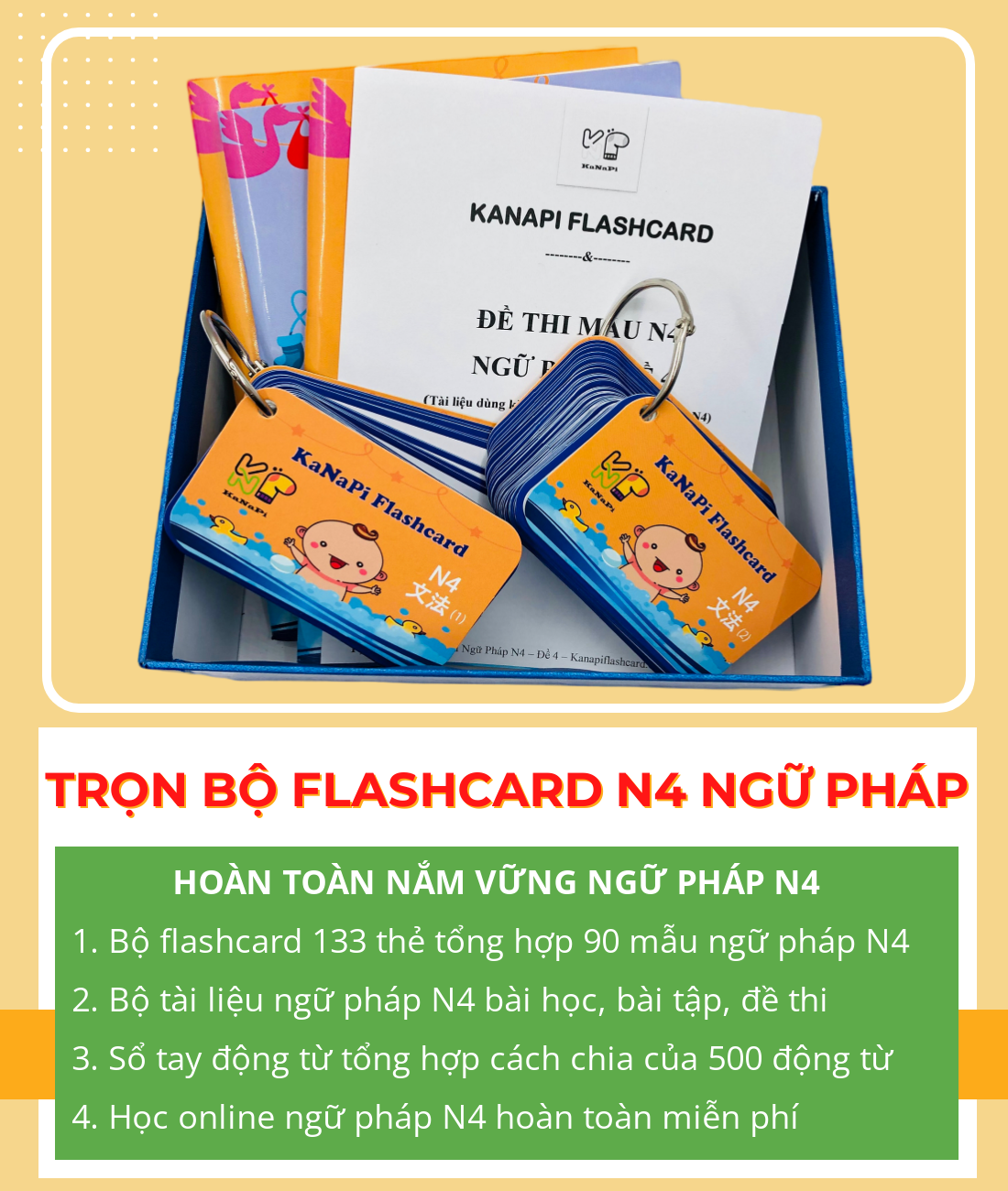 Trọn Bộ Flashcards N4 Ngữ Pháp (Thẻ flashcard + Bộ tài liệu ngữ pháp N4 + Sổ tay động từ + Học Online) – Kanapi Flashcard