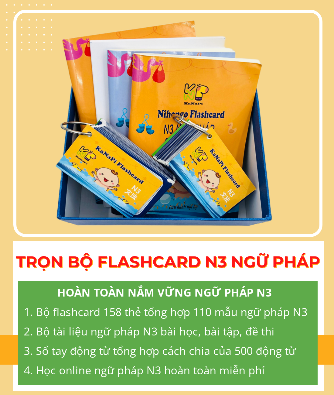 Trọn Bộ Flashcards N3 Ngữ Pháp (Thẻ flashcard + Bộ sổ tay ngữ pháp N3 + Sổ tay động từ + Học Online) – Kanapi Flashcard