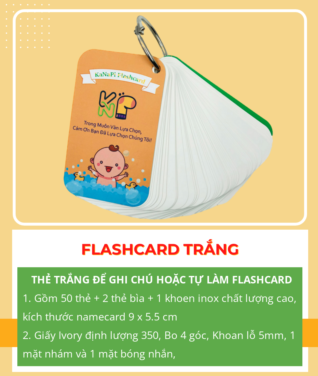 Lifestyle designKanapi Flashcard – Flashcard Trắng (50 Tờ + Khoen)