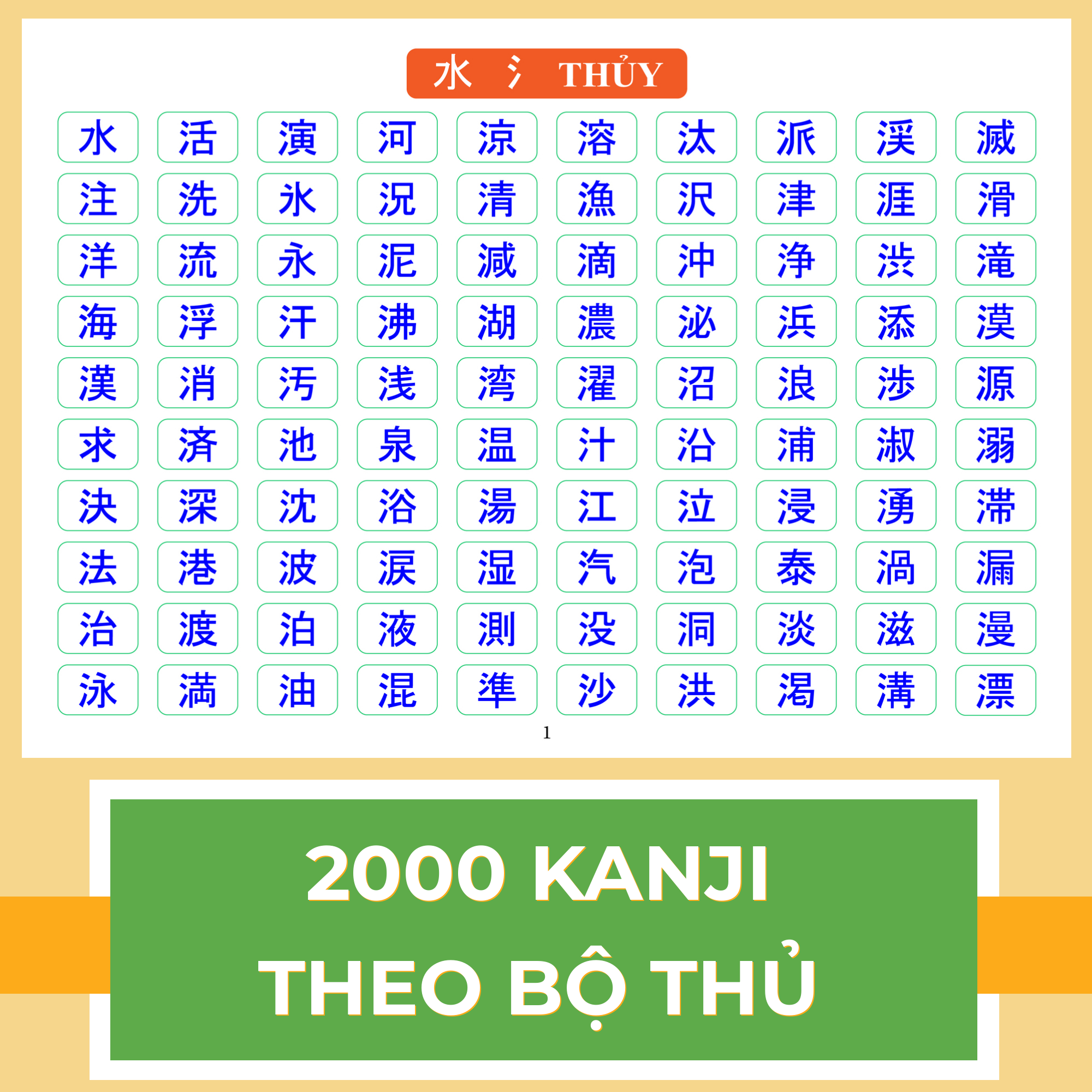 Lifestyle designBảng Tổng 2000 Kanji Chia Theo Bộ Thủ (Kích thước A5 + 29 Tờ + In màu + Ép plastic)